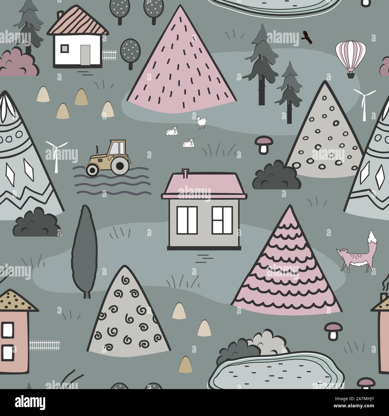 Cute doodle seamless pattern with cartoon houses, trees and mountains. Design for kids textile, floor mats, wall tapestry, or wallpapers. Summer line Stock Vector Image & Art - Alamy Cute doodle seamless pattern with cartoon houses, trees and mountains. Design for kids textile, floor mats, wall tapestry, or wallpapers. Summer line Stock Vector Image & Art - Alamy