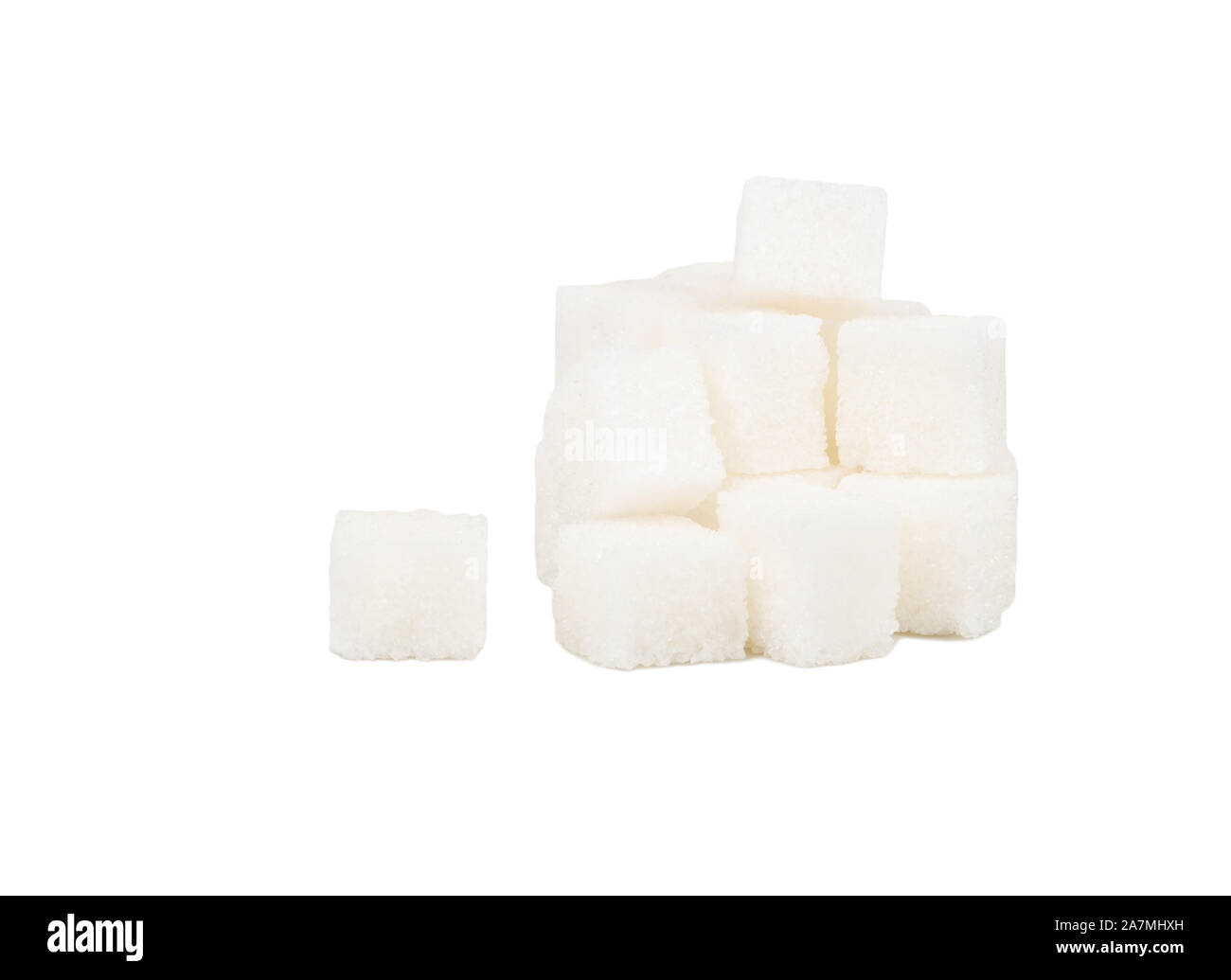 Multiple piece of refined sugar on white background Stock Photo