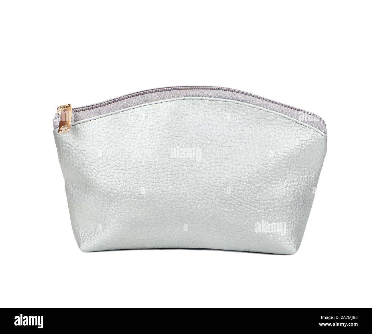 Silver leather womens cosmetic bag isolated on white background Stock