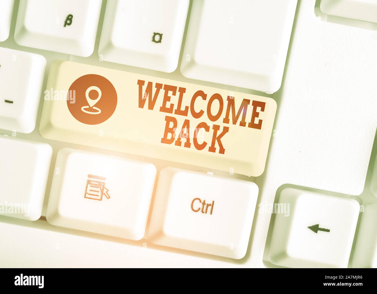 Conceptual Hand Writing Showing Welcome Back Concept Meaning Something Back To Greet The Return Of Someone Or Something White Pc Keyboard With Note P Stock Photo Alamy