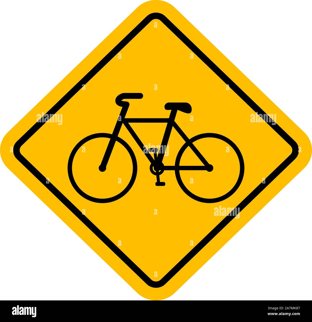 Bicycle crossing sign vector illustration. Yellow diamond board - Traffic symbol Stock Vector