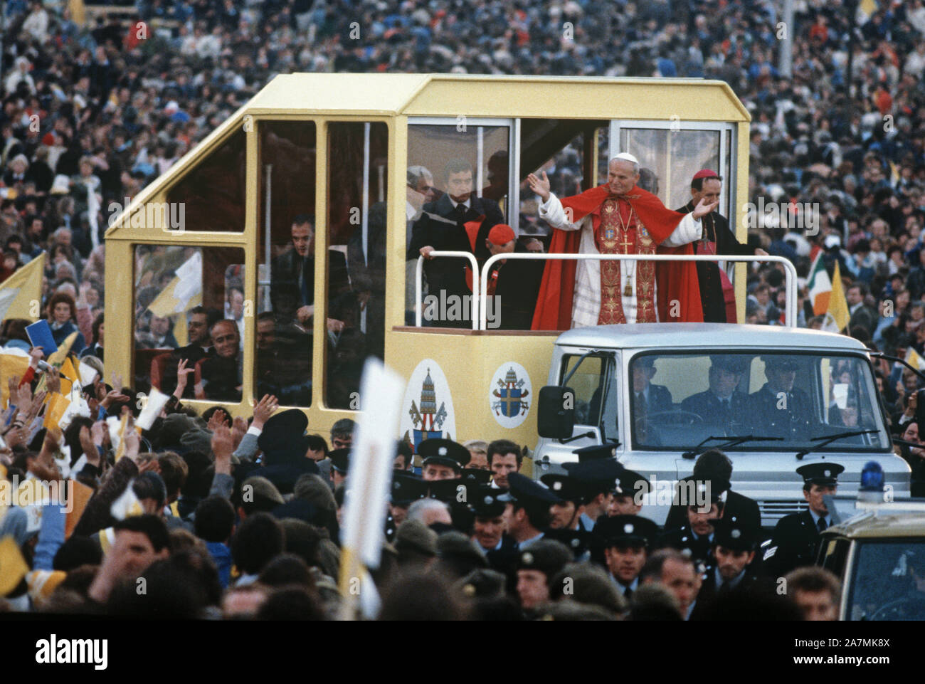 Pope John Paul II's visit to Ireland using the popemobile , 1979 Stock Photo