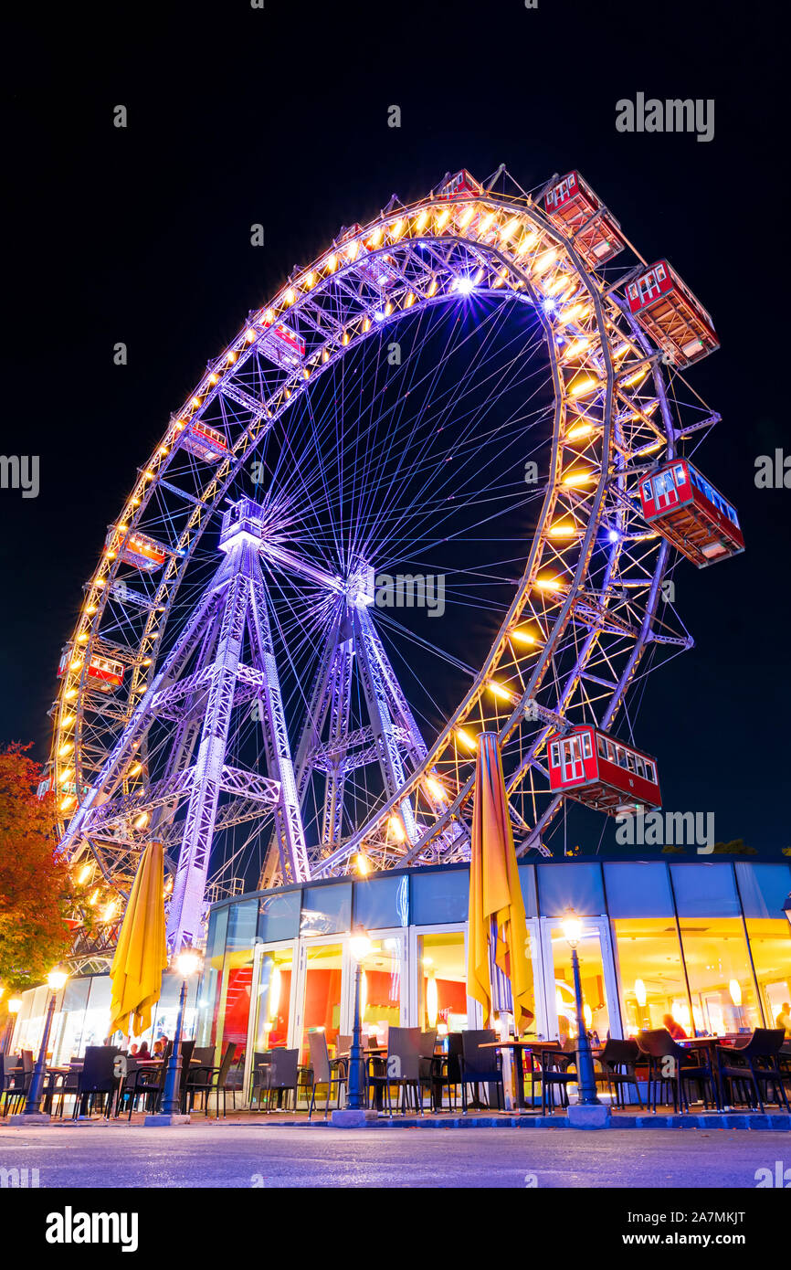 Prater Ferris Wheel in Vienna (Austria) by Night Stock Photo