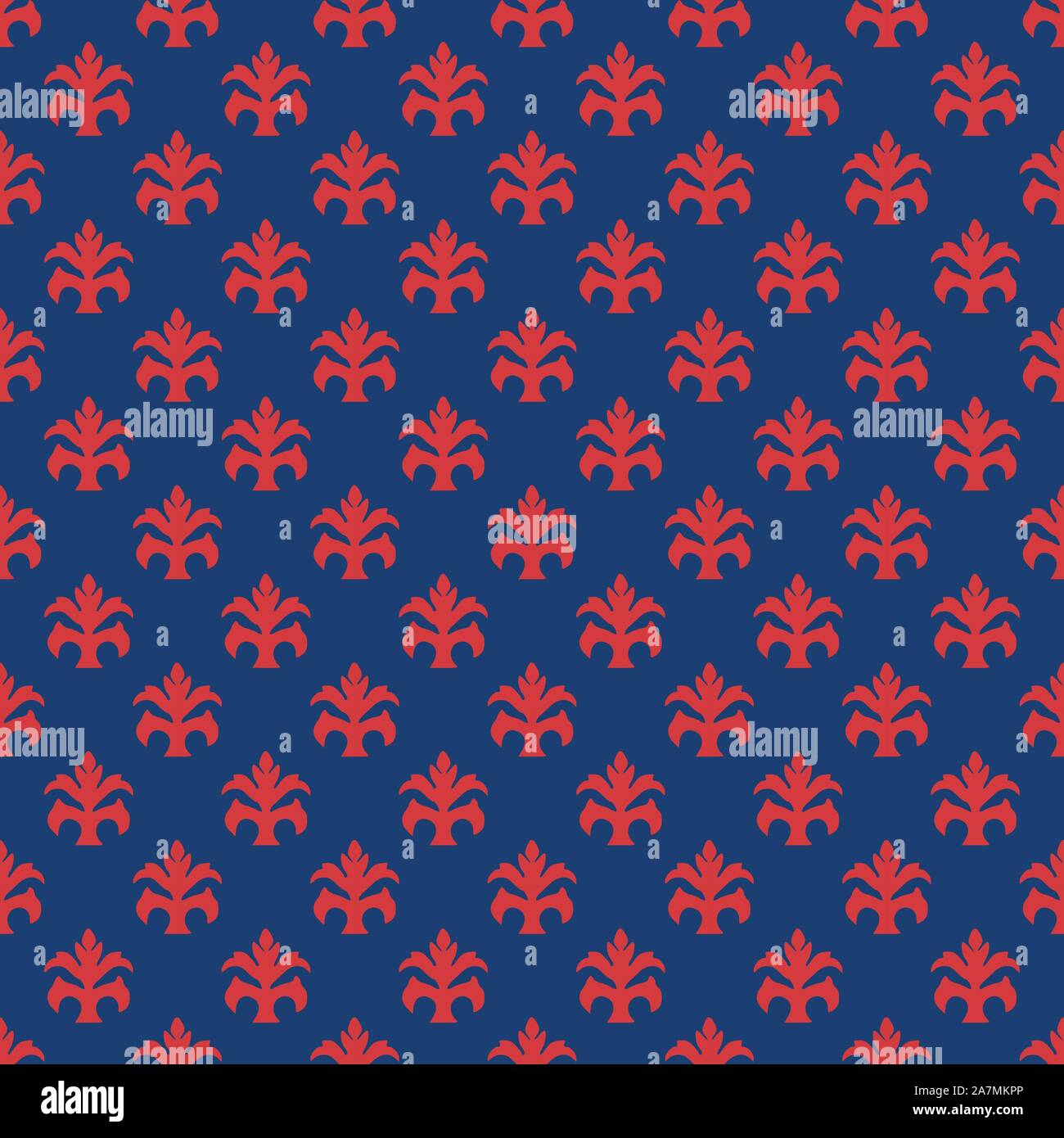 Red floral design decorative seamless pattern vector blue background. Stock Vector