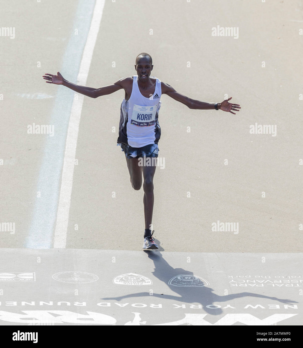 New York, NY November 3, 2019 Albert Korir of Kenya finishing 2nd in