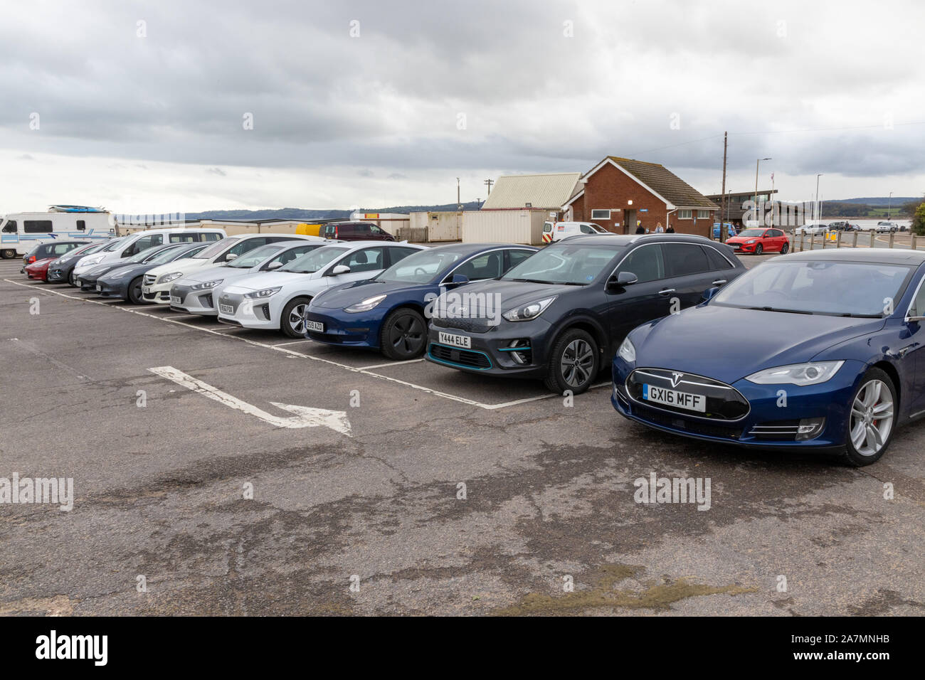 South West Electric vehicle owners meet in Exmouth, Devon, UK Stock
