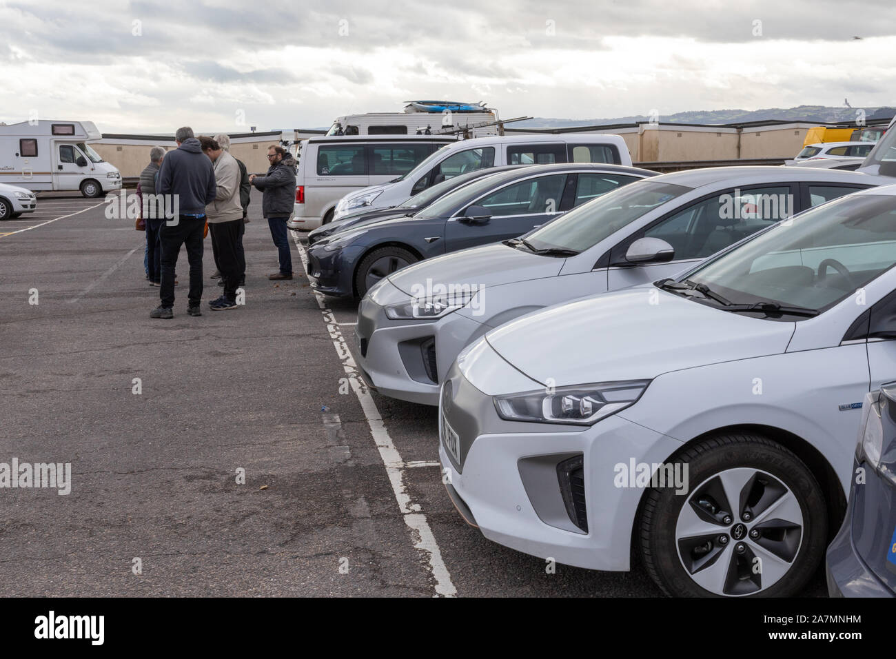 South West Electric vehicle owners meet in Exmouth, Devon, UK Stock