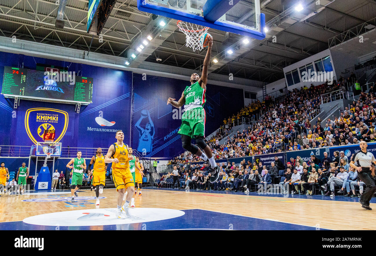 Jamar Smith, #15 of UNICS Kazan seen in action against Khimki Moscow during the Russian VTB United League between Khimki Moscow and UNICS Kazan.(Final score; Khimki Moscow 109:83 Russian VTB) Stock Photo