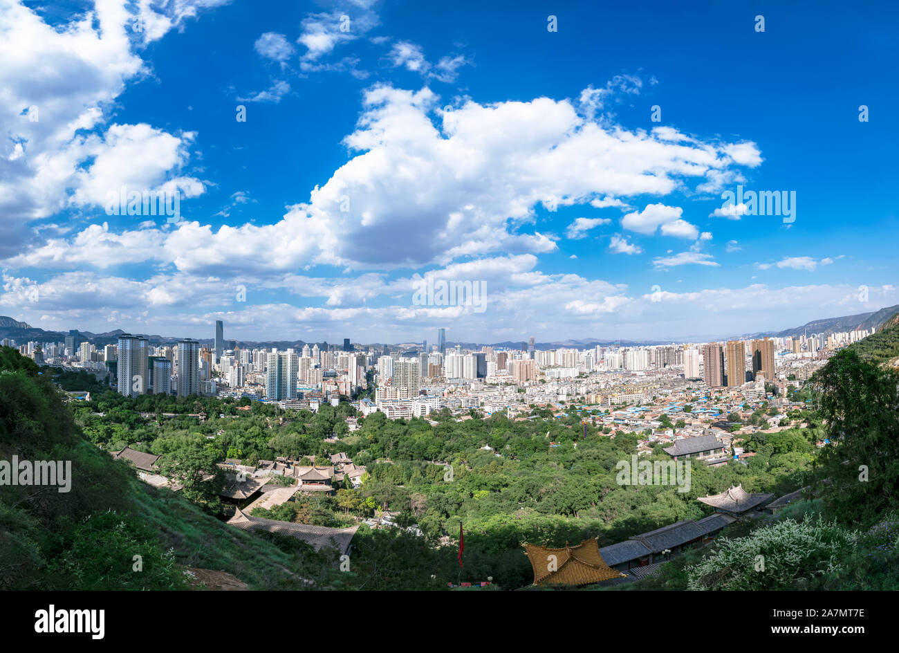 Views of Lanzhou city, a city lies beside the Yellow river and on the Silk Road, in northwest China's Gansu province, 23 September 2019. *** Local Cap Stock Photo