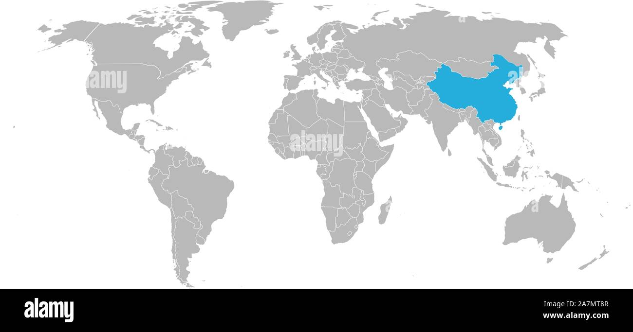 World Map Highlighted China With Blue Mark Vector Illustration