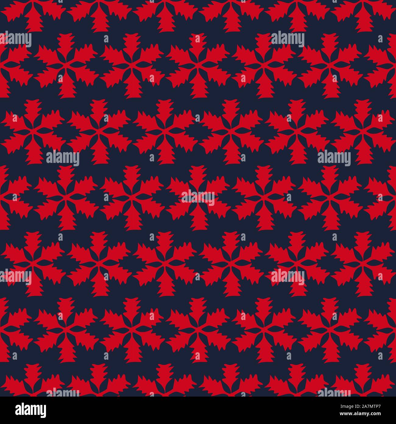 Dark blue, red floral tiles seamless vector pattern geometric background. Stock Vector