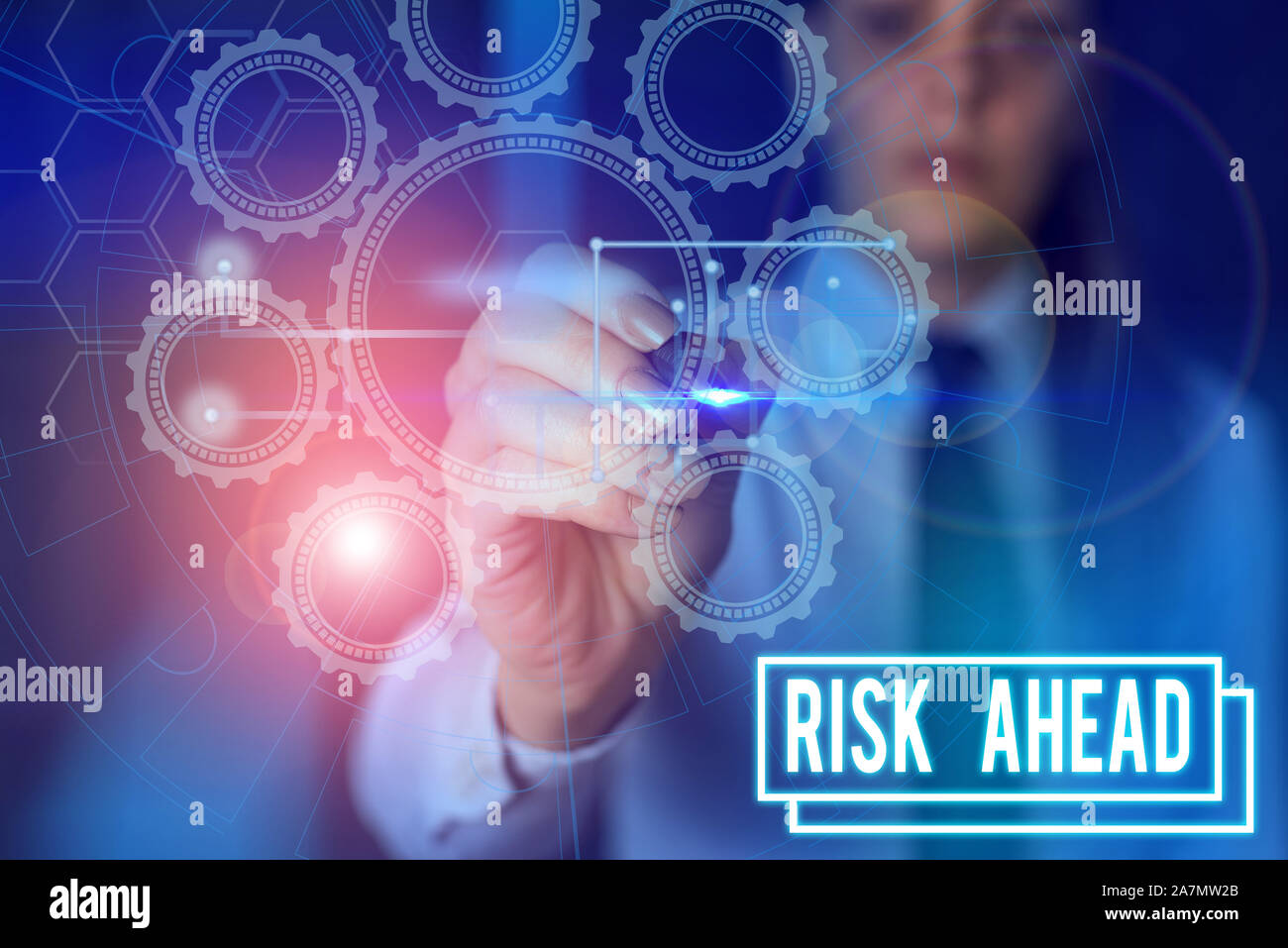 Writing note showing Risk Ahead. Business concept for A probability or ...