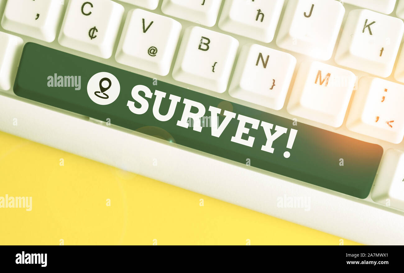 Writing note showing Survey. Business concept for research method used ...