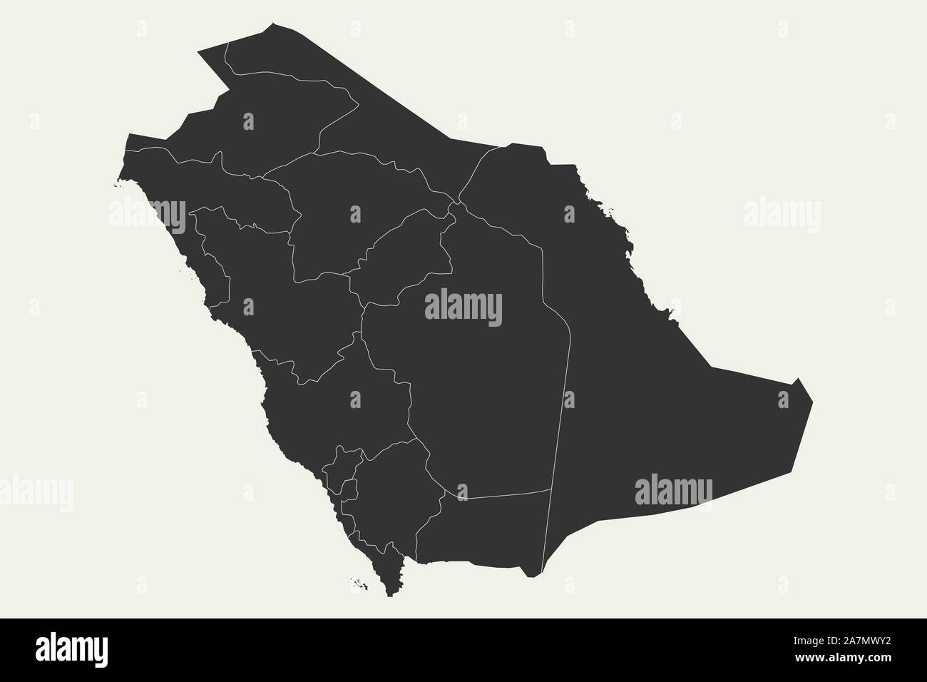 Modern Saudi Arabia map with boundaries vector illustration. Black, cream white. Stock Vector