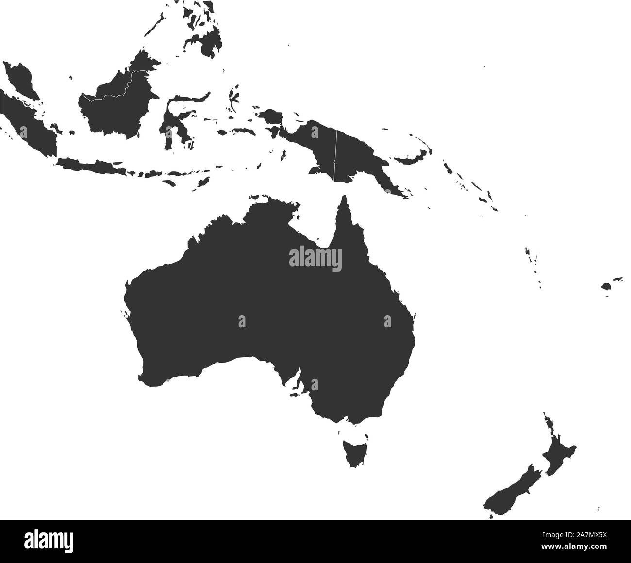 Oceania map with boundaries vector illustration. Black,white. Stock Vector