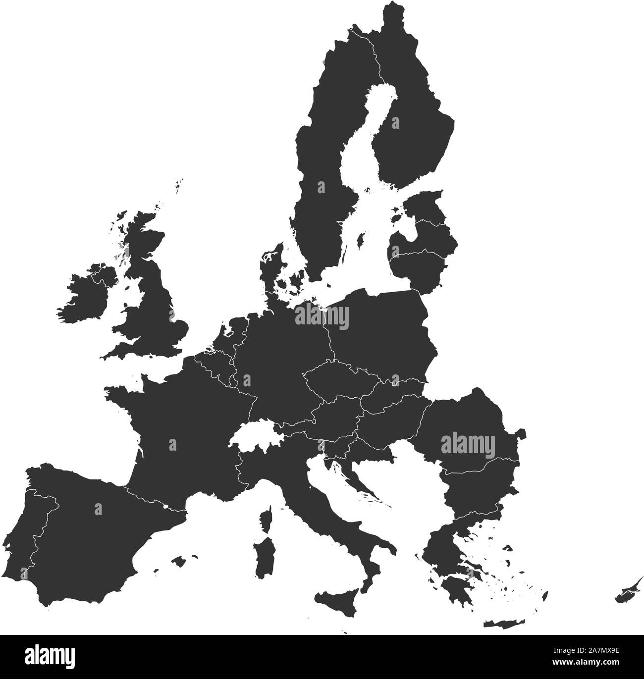 All European union counties map with boundaries vector illustration. Dark gray. Stock Vector