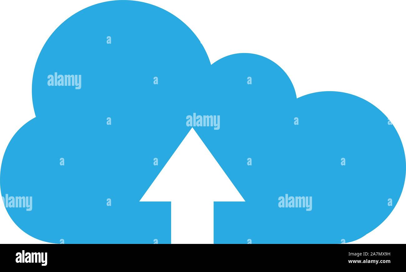 Cloud upload button vector icon illustration. Blue white color. Stock Vector
