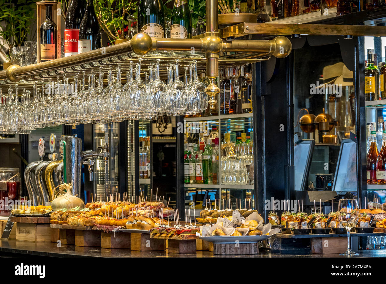 A large variety of Pintxos in the popular Bilbao  Bilbao, Spain October, 26, 2019 Stock Photo