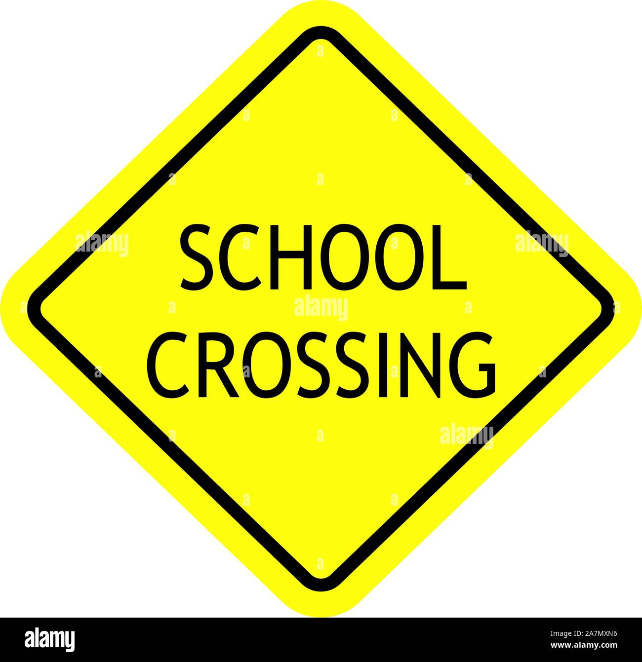 School crossing (words) caution sign vector illustration. Yellow, black. Stock Vector