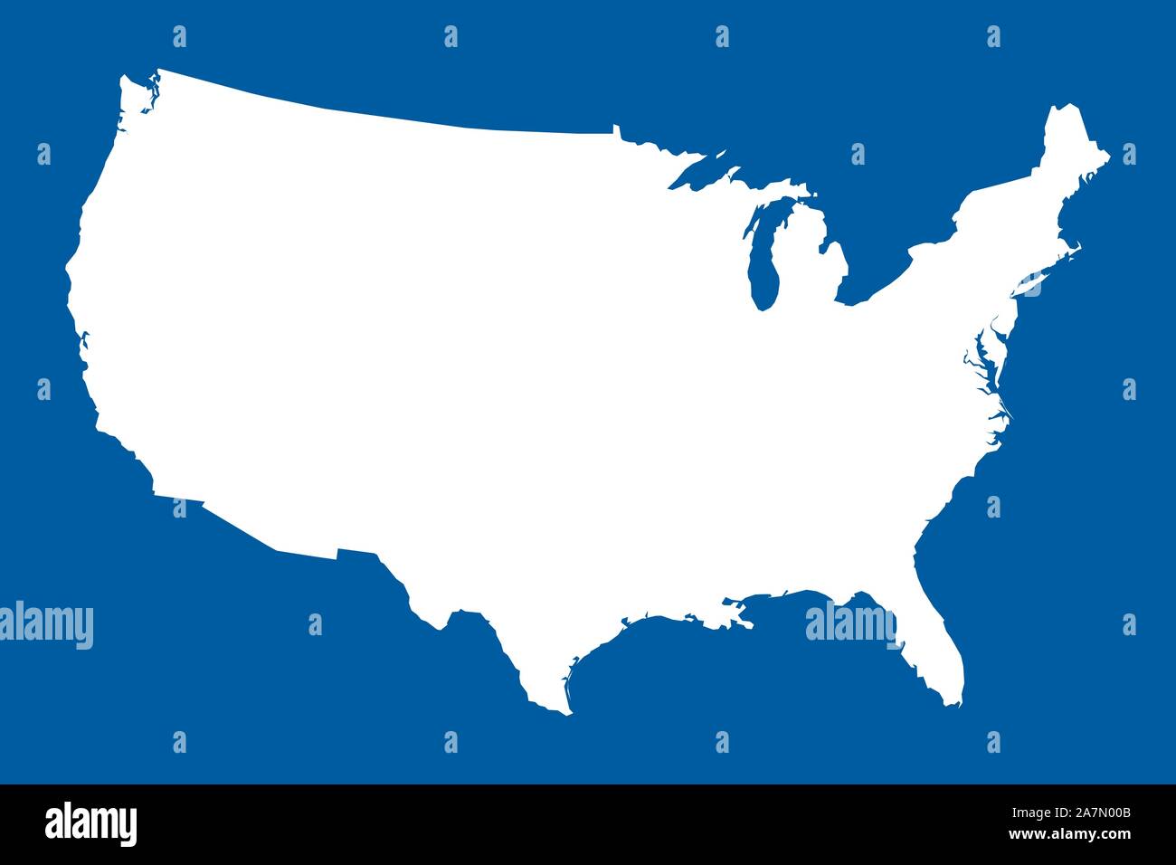US map mainland vector illustration. Blue white. United states north american country. Stock Vector