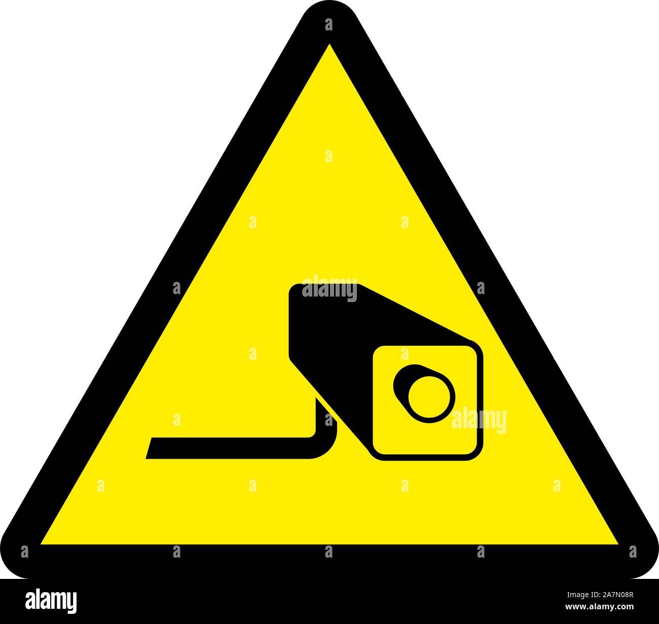 24 hour CCTV surveillance camera monitor warning sign vector illustration. Yellow triangle. Stock Vector