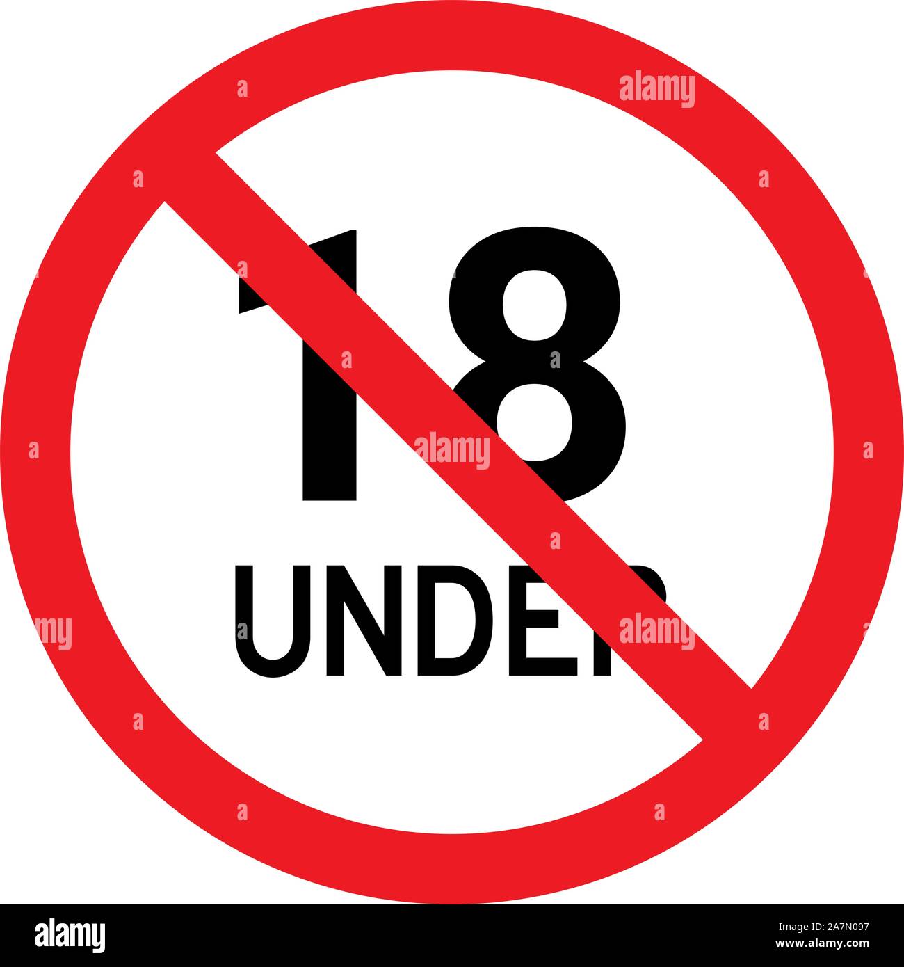 Under 18 years warning symbol or eighteen years restriction vector illustration. Red, white. Stock Vector