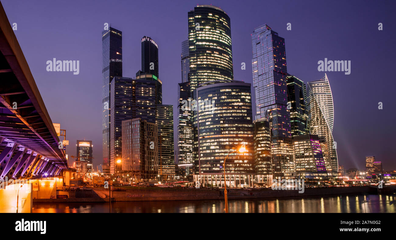 Moscow City - Moscow International Business Center at night, Russia Stock Photo