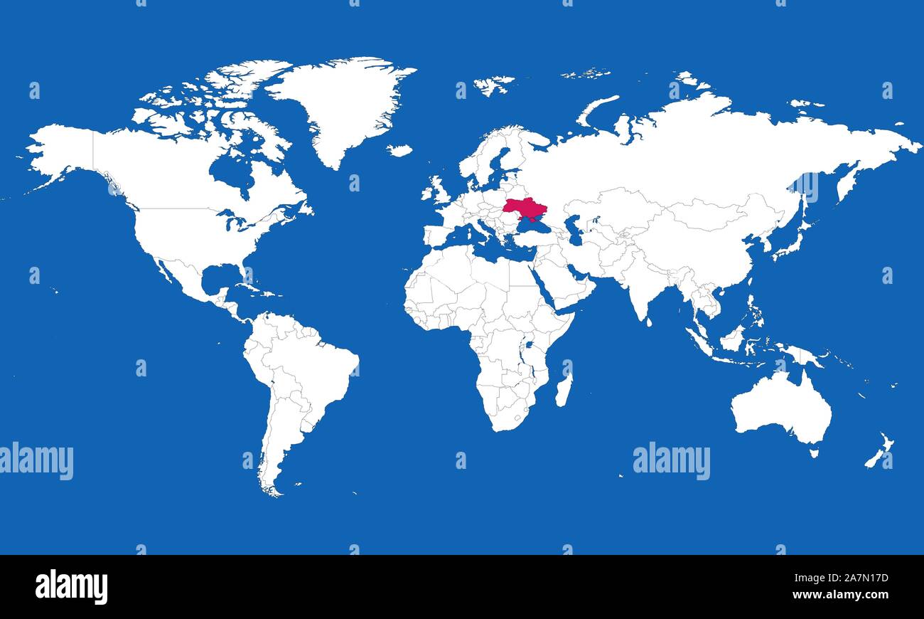 Ukraine Highlighted Pink On World Map Vector Illustration Blue