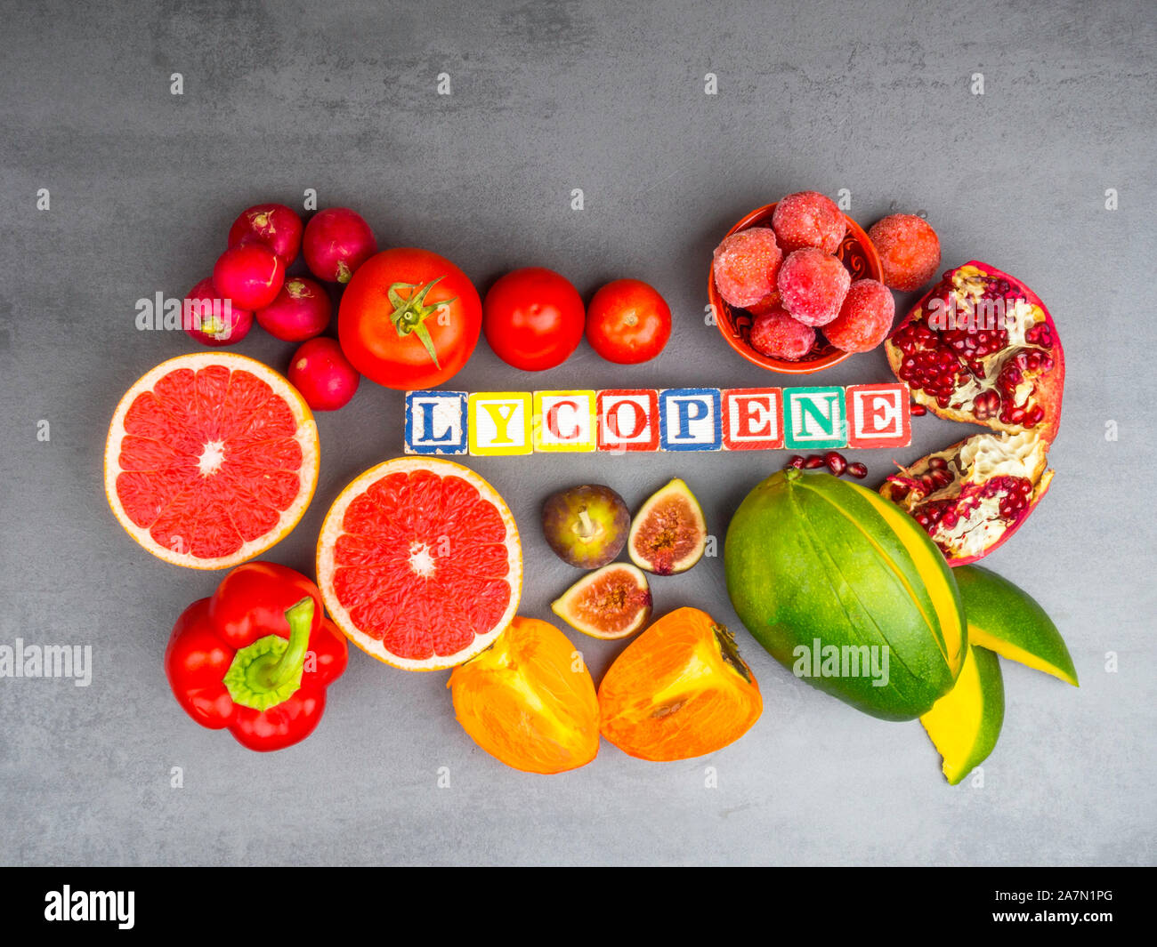 Fruits and vegetables containing lycopene. Healthy vegan food