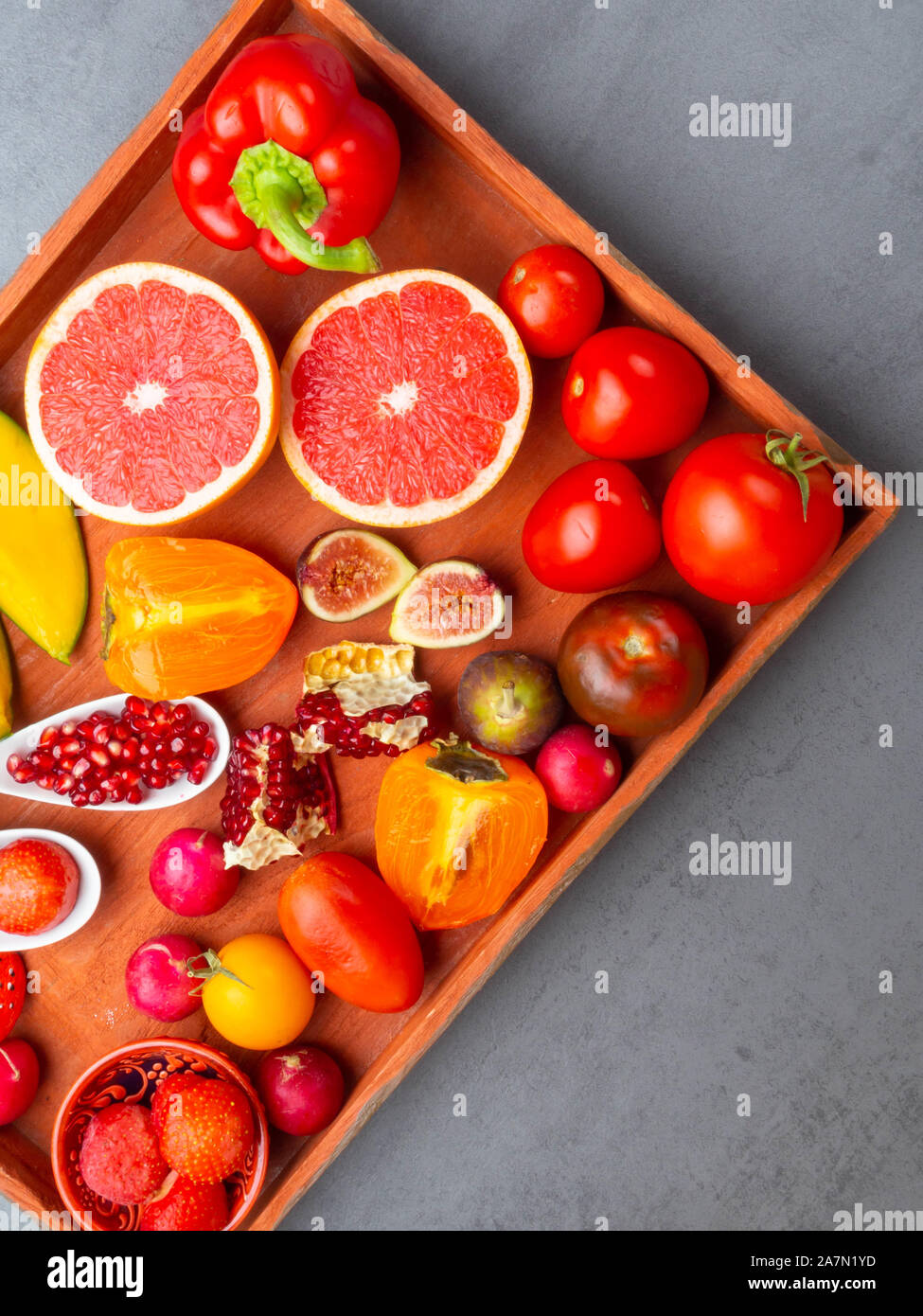 Fruits and vegetables containing lycopene. Healthy vegan food
