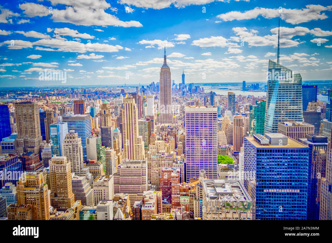 Aerial panoramic view of the New York City skyline from Midtown ...