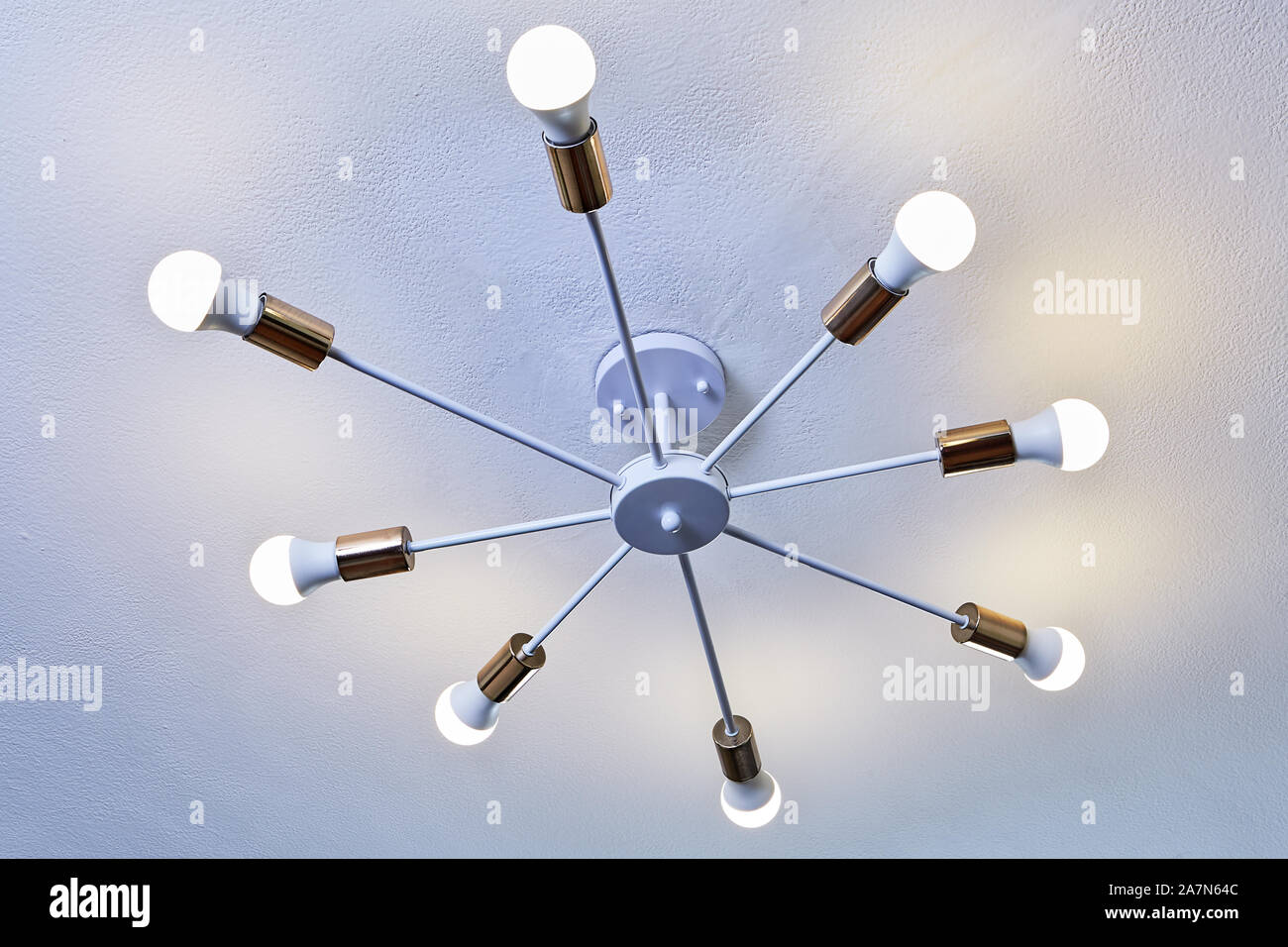 Ceiling Light White Painted Aluminum Chandelier With Eight Led
