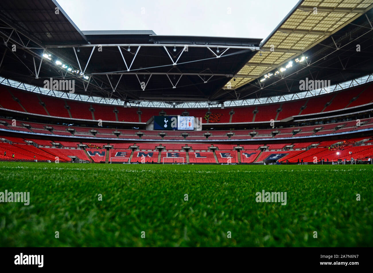 LONDON, ENGLAND - MARCH 2, 2019: General view of the venue prior to the 2018/19 Premier League game between Tottenham Hotspur and Arsenal FC at Wembley Stadium. Stock Photo