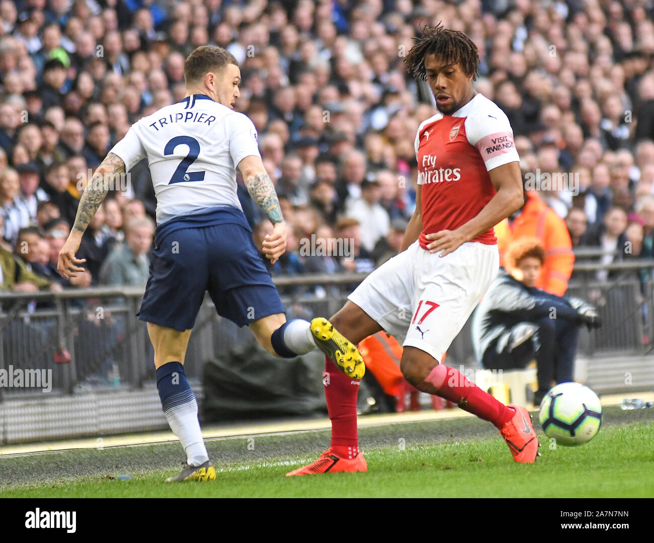 LONDON, ENGLAND - MARCH 2, 2019: Alex Iwobi of Arsenal pictured during the 2018/19 Premier League game between Tottenham Hotspur and Arsenal FC at Wembley Stadium. Stock Photo