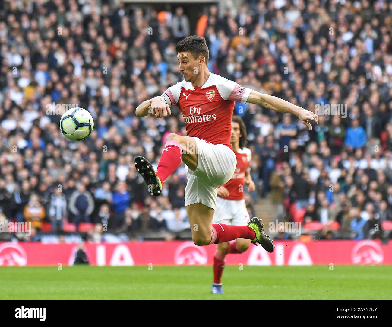 LONDON, ENGLAND - MARCH 2, 2019: Laurent Koscielny of Arsenal pictured during the 2018/19 Premier League game between Tottenham Hotspur and Arsenal FC at Wembley Stadium. Stock Photo
