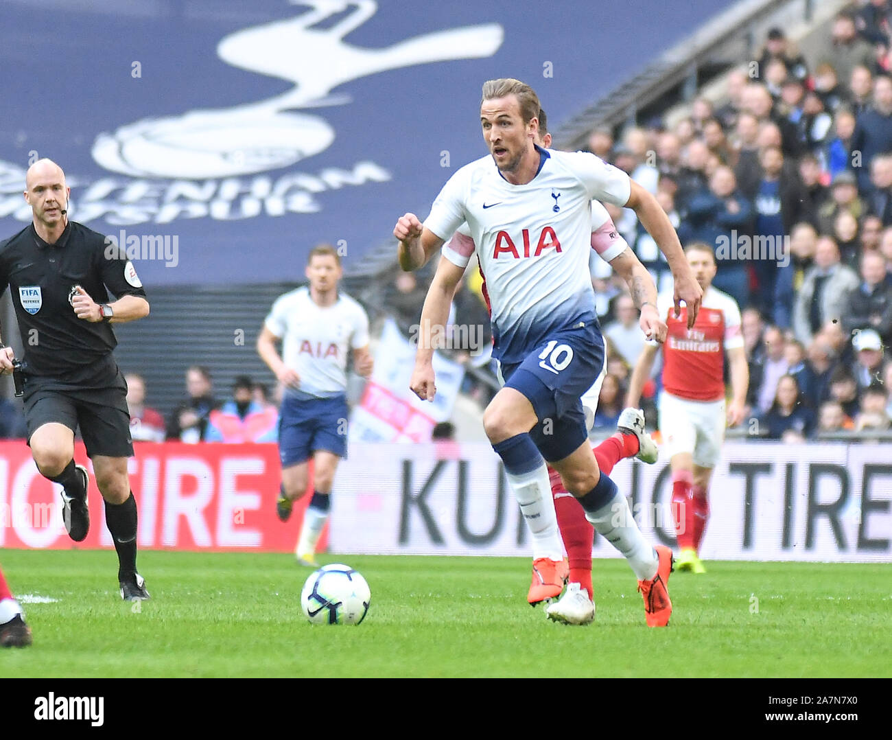 LONDON, ENGLAND - MARCH 2, 2019: Harry Kane of Tottenham pictured during the 2018/19 Premier League game between Tottenham Hotspur and Arsenal FC at Wembley Stadium. Stock Photo