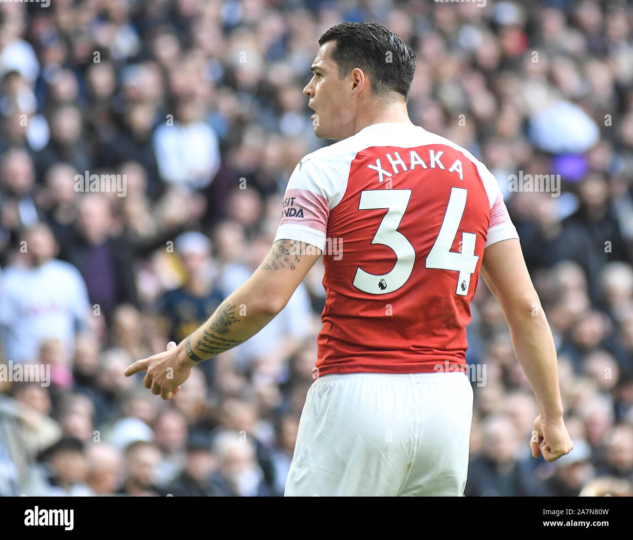 LONDON, ENGLAND - MARCH 2, 2019: Granit Xhaka of Arsenal pictured during the 2018/19 Premier League game between Tottenham Hotspur and Arsenal FC at Wembley Stadium. Stock Photo