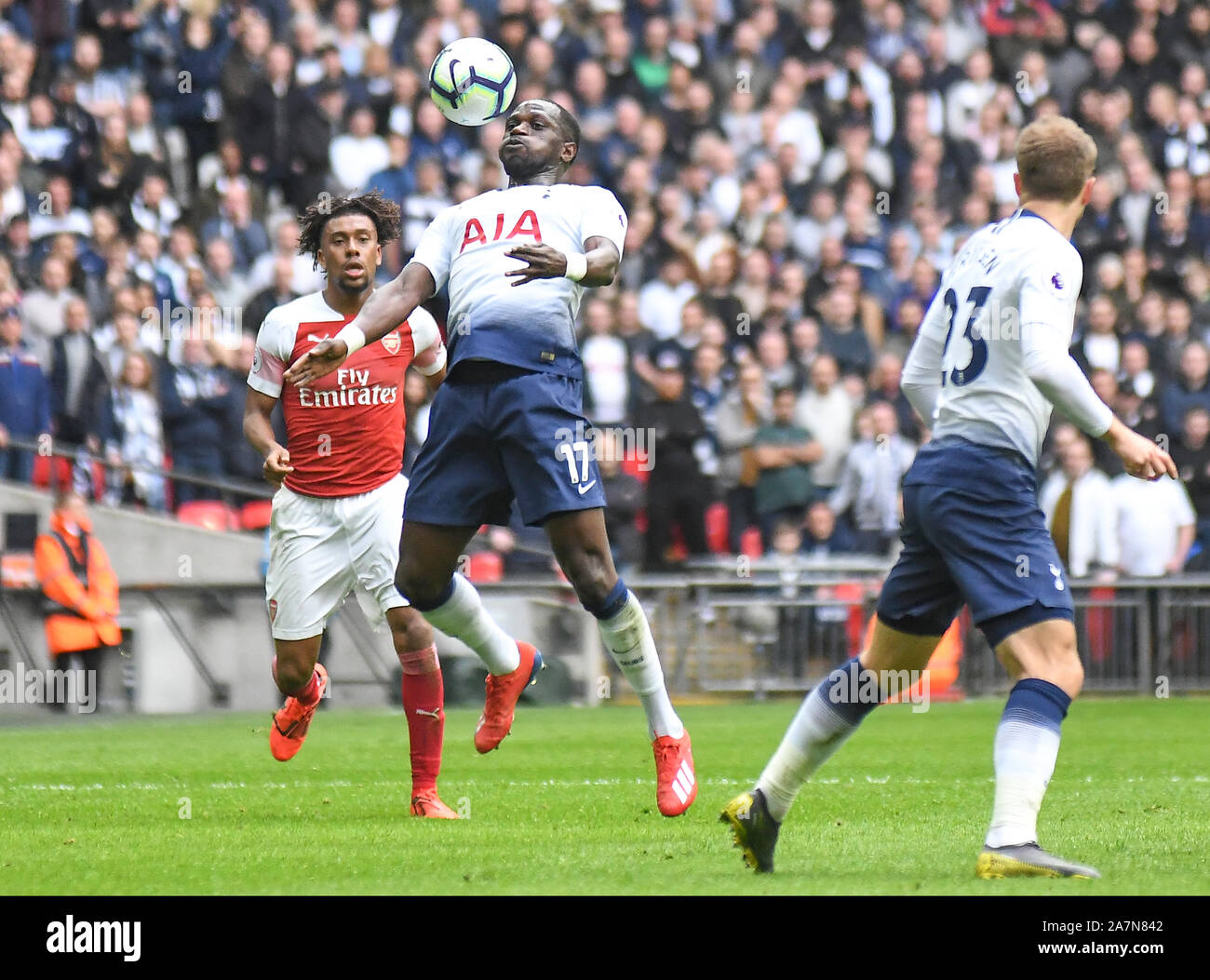 LONDON, ENGLAND - MARCH 2, 2019: Moussa Sissoko of Tottenham pictured during the 2018/19 Premier League game between Tottenham Hotspur and Arsenal FC at Wembley Stadium. Stock Photo