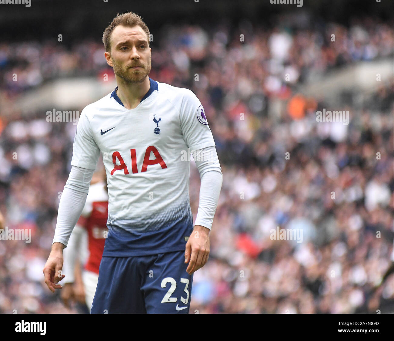 LONDON, ENGLAND - MARCH 2, 2019: Christian Eriksen of Tottenham pictured during the 2018/19 Premier League game between Tottenham Hotspur and Arsenal FC at Wembley Stadium. Stock Photo