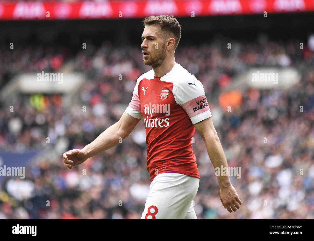 LONDON, ENGLAND - MARCH 2, 2019: Aaron Ramsey of Arsenal pictured during the 2018/19 Premier League game between Tottenham Hotspur and Arsenal FC at Wembley Stadium. Stock Photo