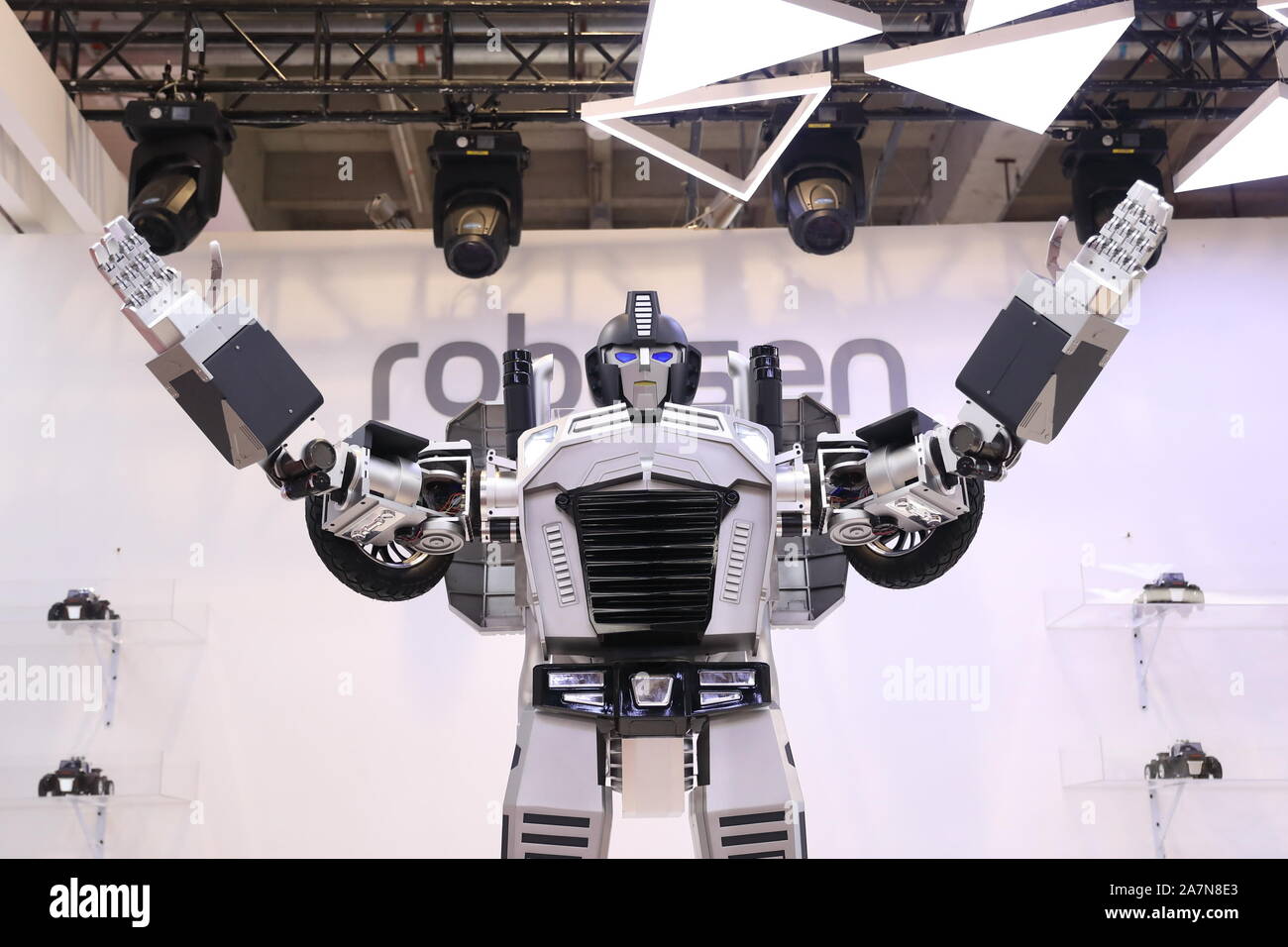 An intelligent Robosen T9 is displayed during the 2019 Word Robot Conference (WRC) in Beijing, China, 20 August 2019. Stock Photo