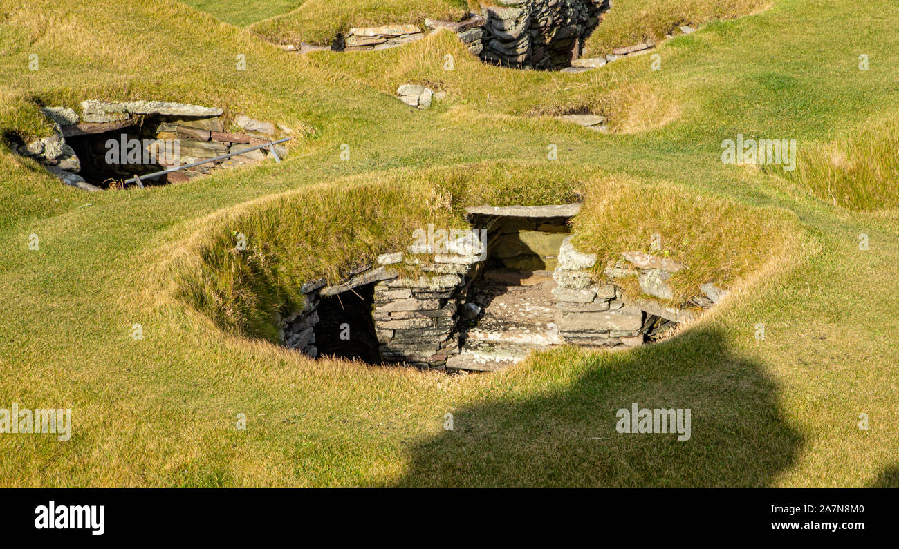 The remains of an Iron Age house in Jarlshof, Shetland Stock Photo