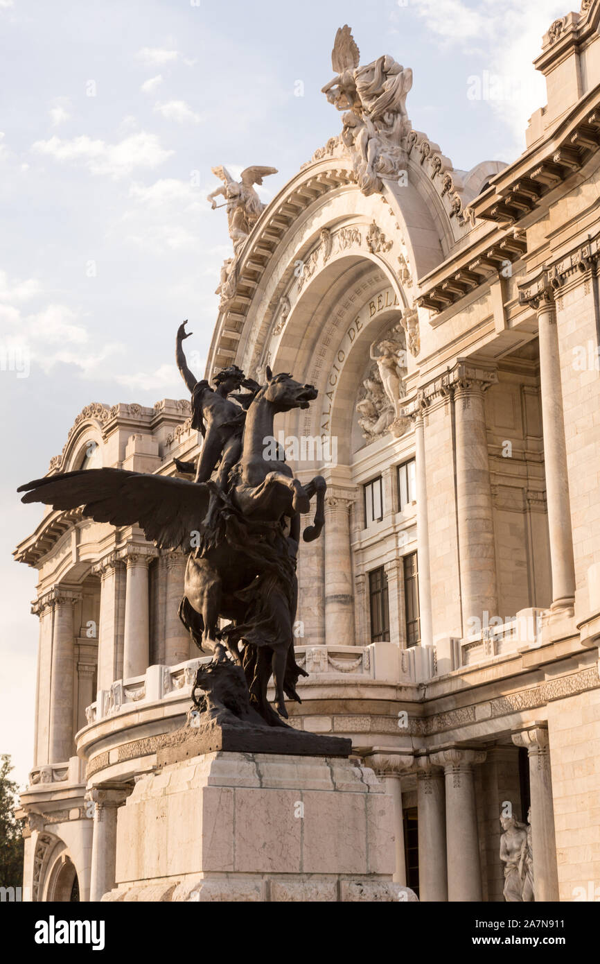 Palacio de Bellas Artes with the statue of Pegasus on Alameda Central in Mexico City, Mexico. Stock Photo