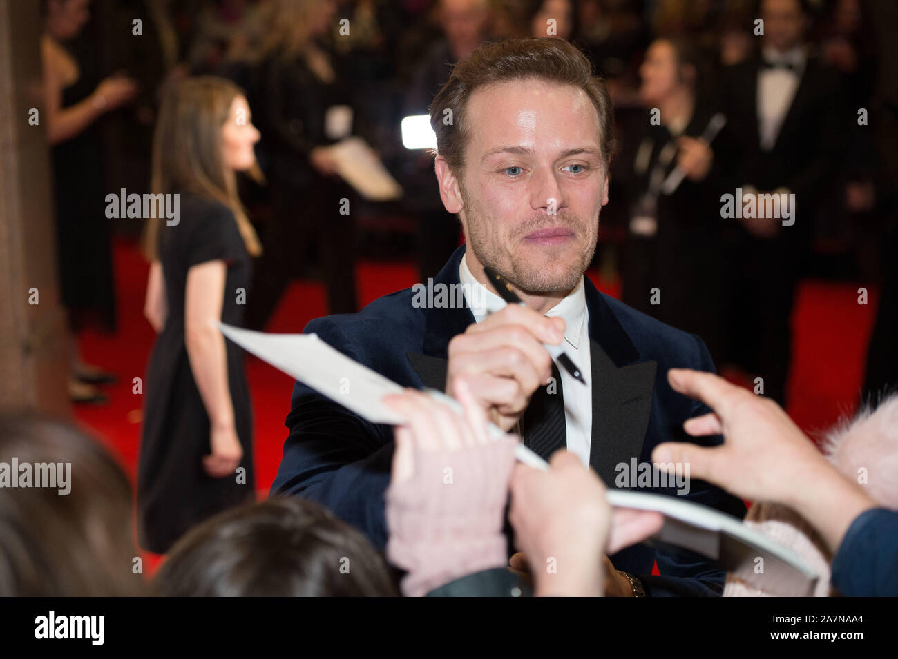 Glasgow, UK. 3 November 2019. Pictured: Sam Heughan. Scenes from the annual Scottish BAFTAs at the Doubletree Hilton Hotel.  Credit: Colin Fisher/Alamy Live News Stock Photo