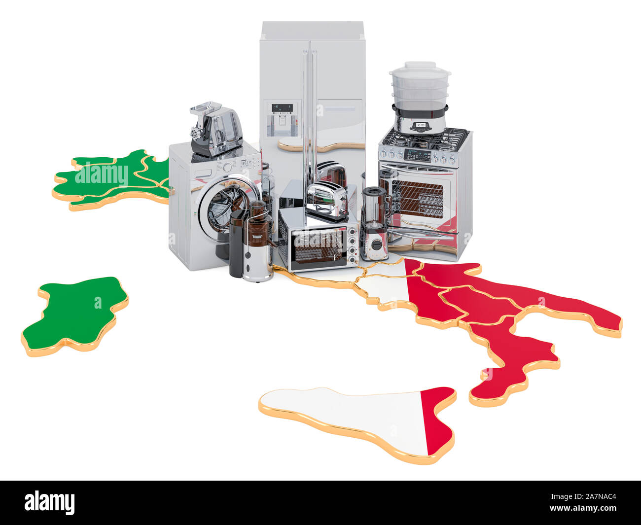 Kitchen and household appliance on the map of Italy. Production