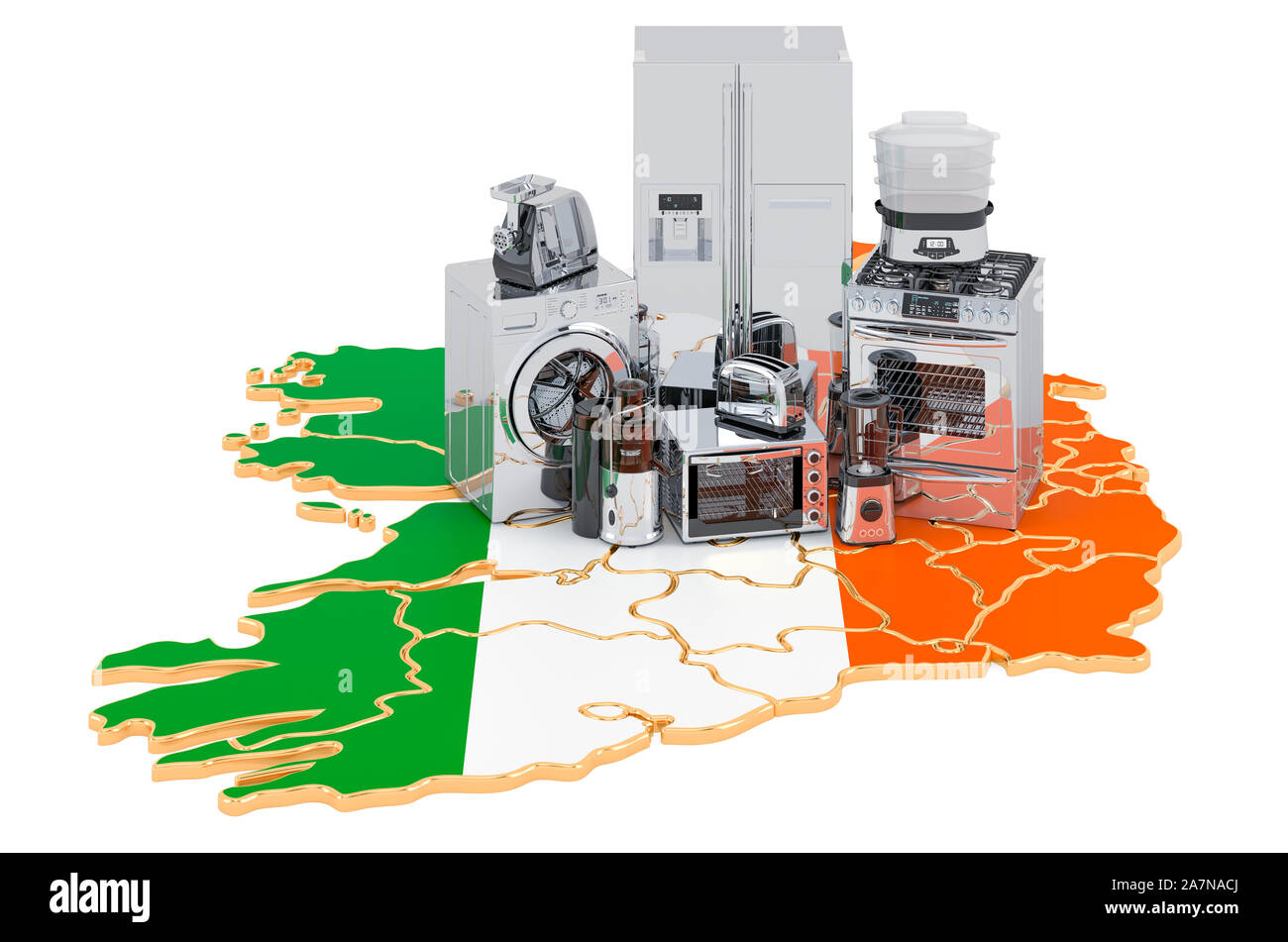 Kitchen and household appliance on the map of Ireland. Production