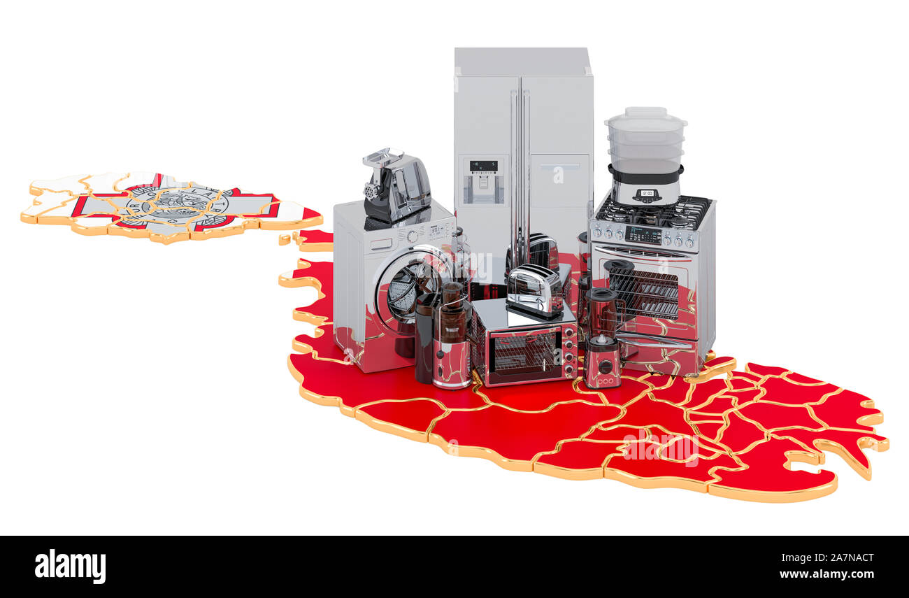 Kitchen and household appliance on the map of Malta. Production