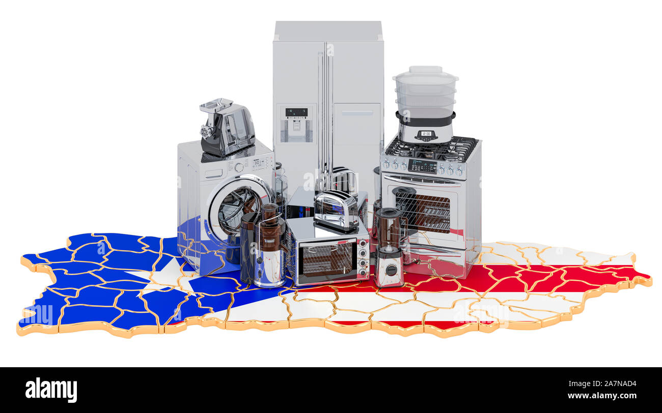 Kitchen and household appliance on the map of Puerto Rico. Production