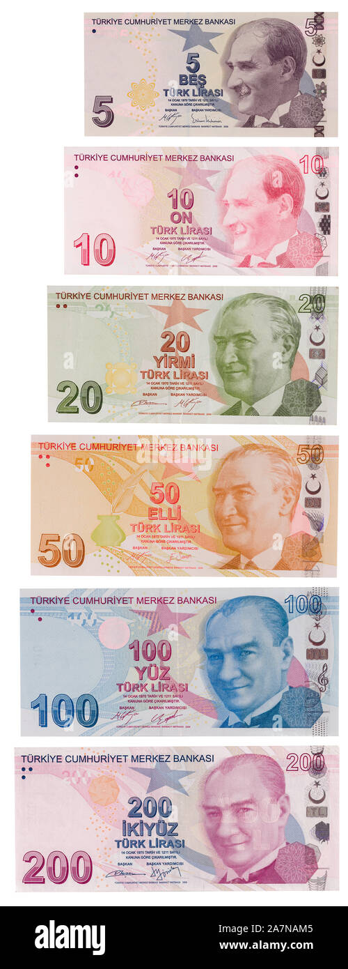 Turkish banknotes, Turkish Lira front side Stock Photo - Alamy