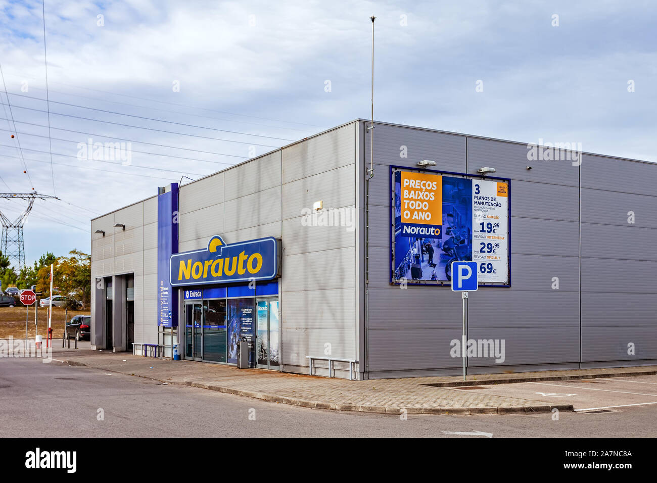 Coina, Portugal. Norauto car or auto parts shop and service station. Auto repair shop in Barreiro Planet Retail Park. Norauto is a French company. Stock Photo